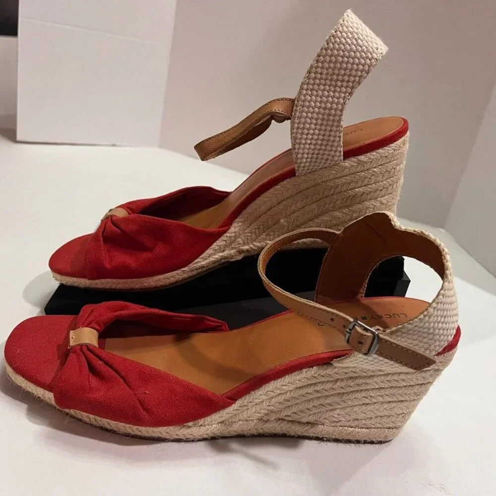Lucky Brand Red Canvas Espadrille Wedge Sandals – Size 11
